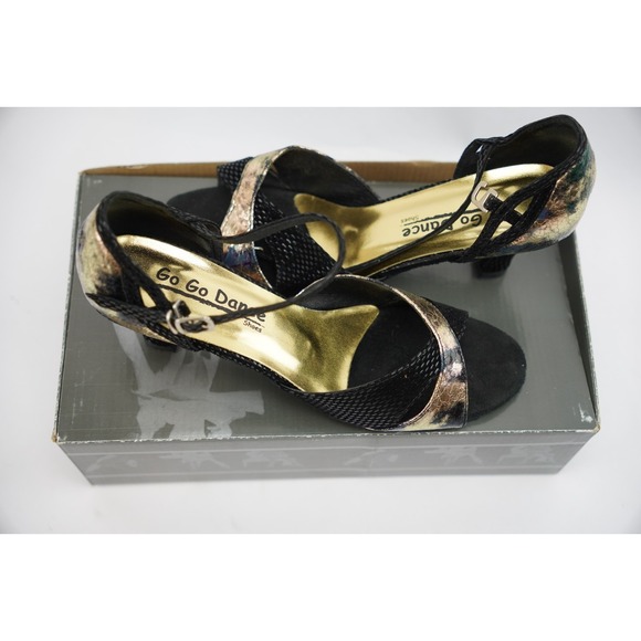 Go Go Dance Ballroom Shoes 9.5 Black Patent Reptile Print 2.5" Heels Latin Salsa - Picture 2 of 8